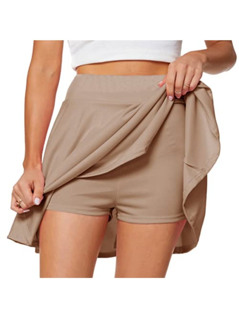 Flared Pleated Mini Skater Skirt with Built-in Shorts High Waist A-Line